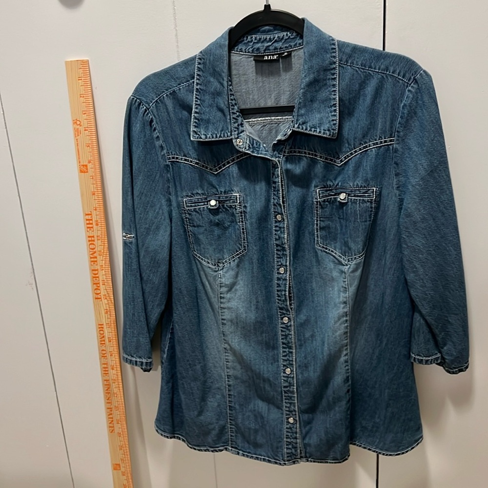 Western 3/4 sleeve denim blouse